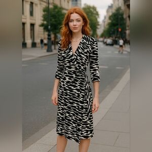 Boston Proper Contemporary Zebra Print Wrap Dress Size Small